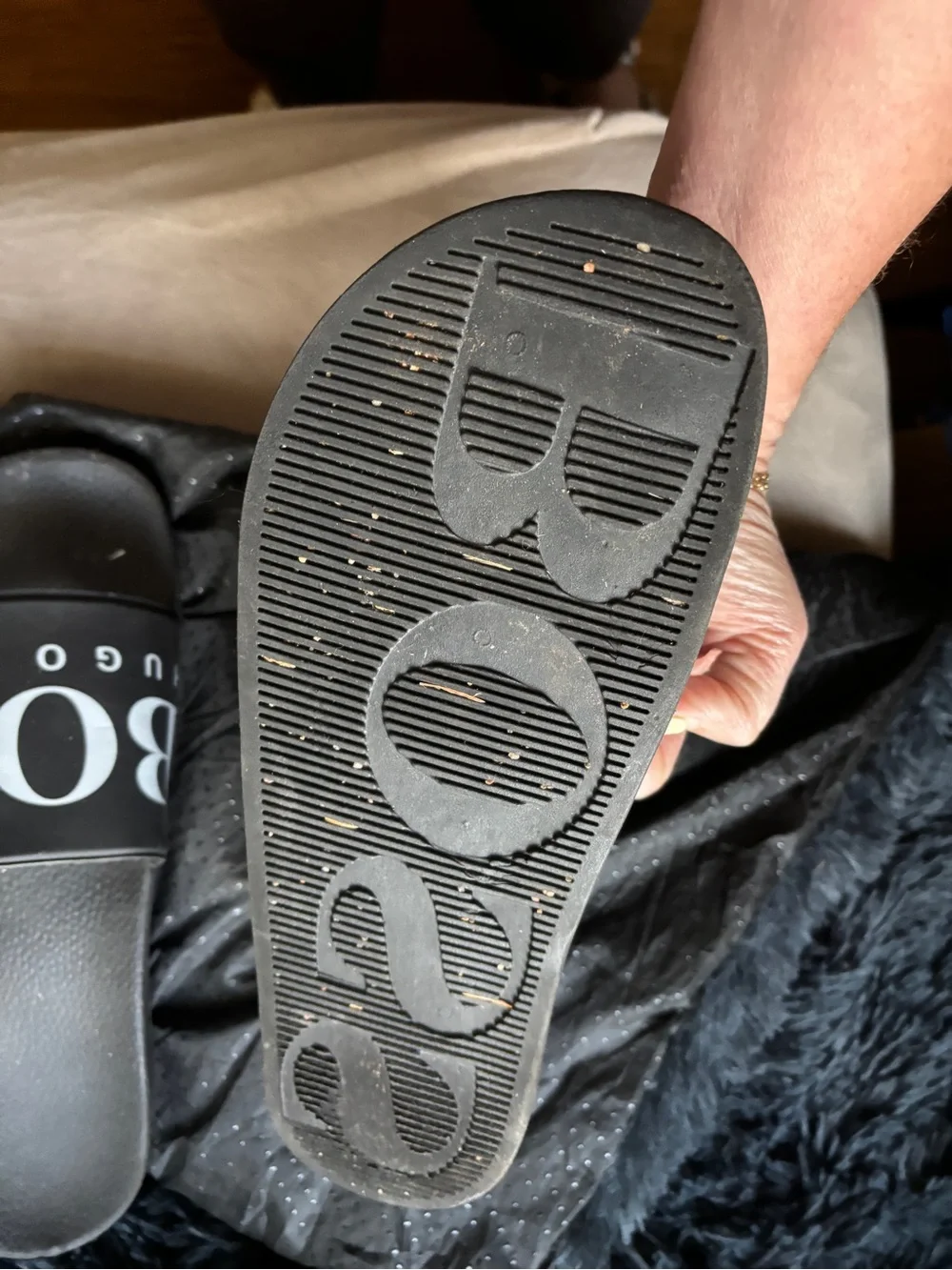 Hugo Boss Black Slide Sandals with White Logo